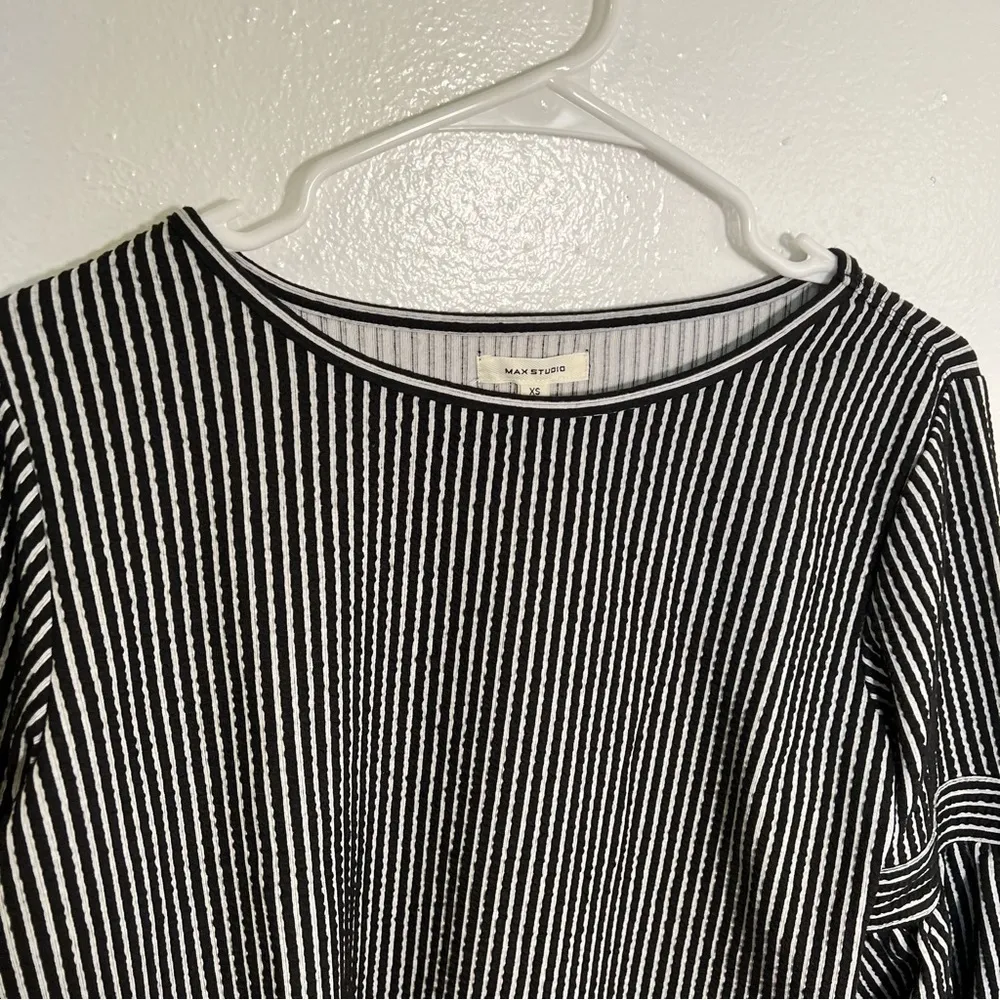 Max Studio Striped 3/4 Sleeve Tunic Top Black Ivory - Image 6