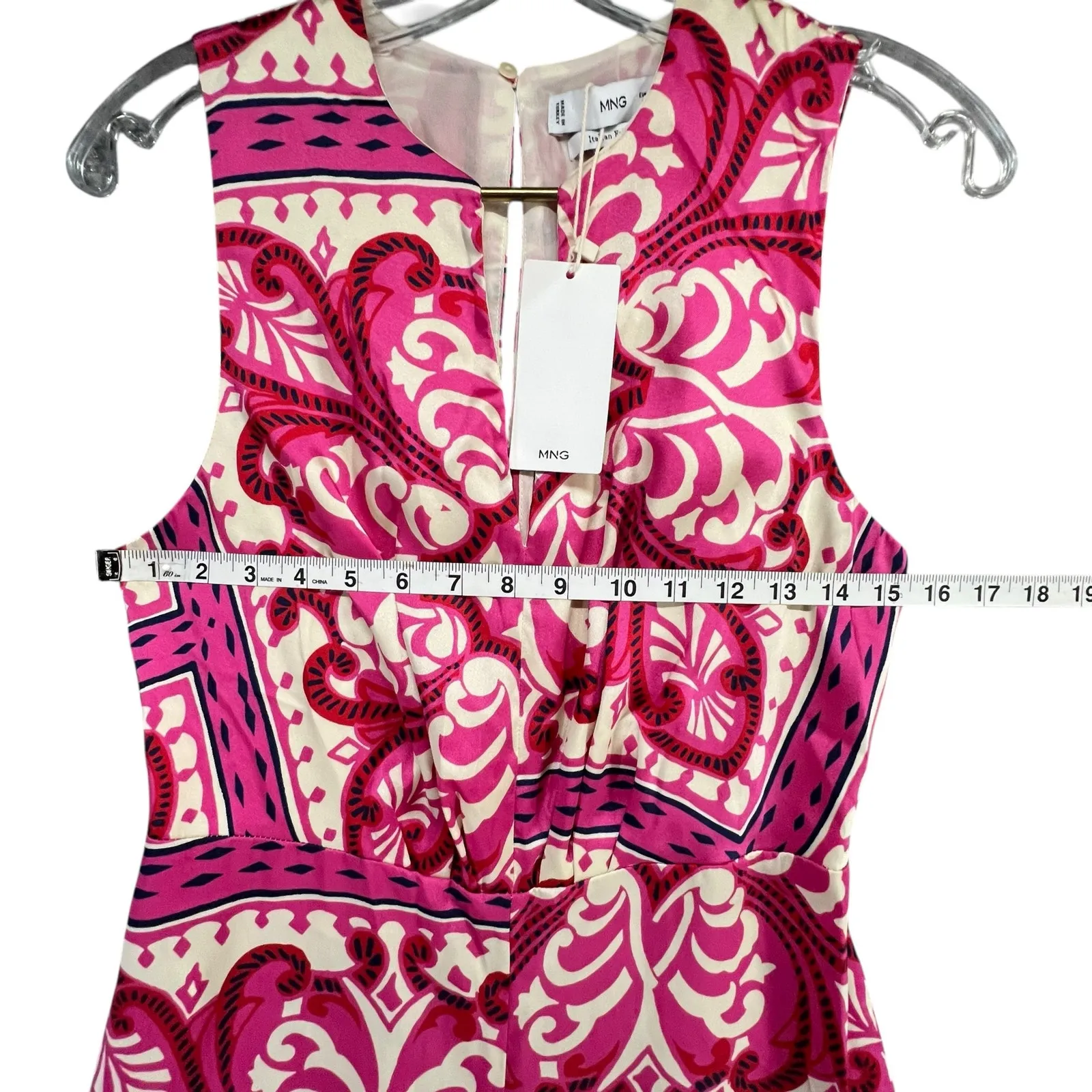 Mango Jumpsuit Womens S Pink Floral Italian Fabric Metal Detail Flowy Bohemian - Image 8