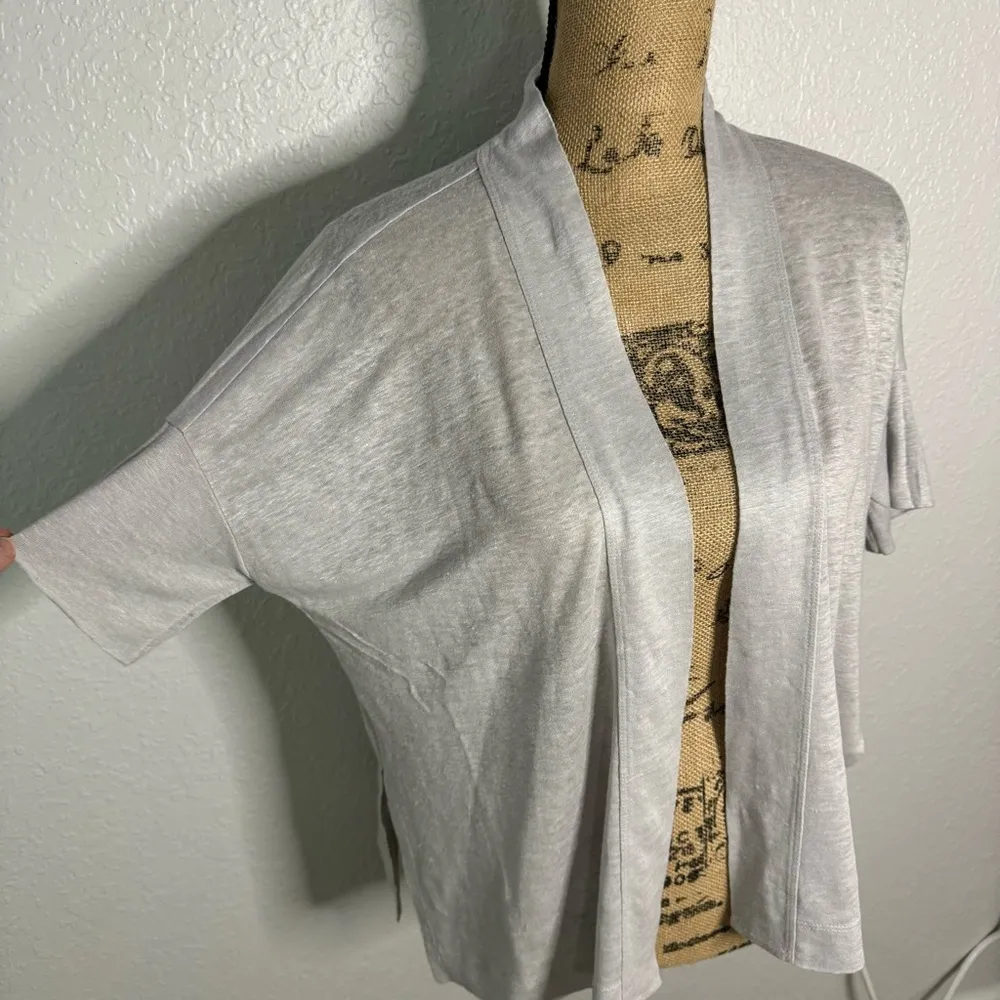 LOFT Cardigan Grey Linen sz XS Open Front Flowy Summer Lightweight Short Sleeve - Image 2