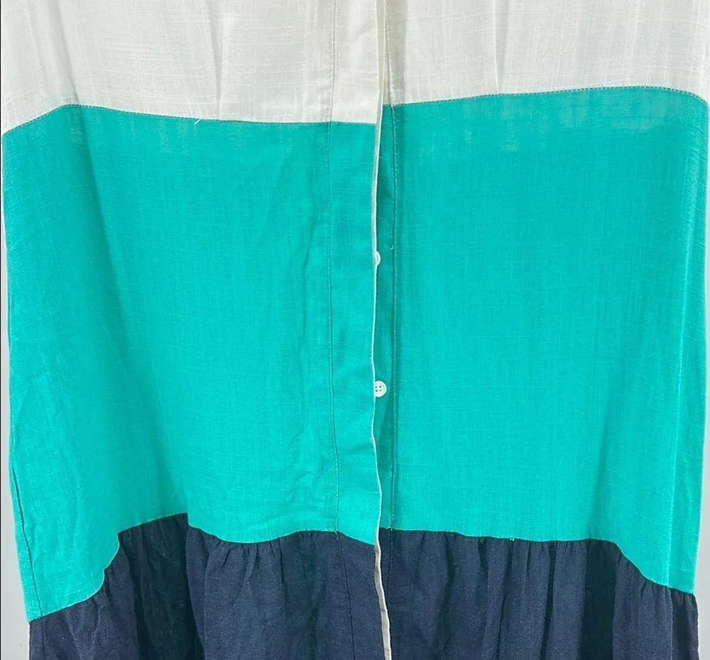 Halston Heritage Blue green White Midi Dress high low S new linen rayon vacation - Image 7