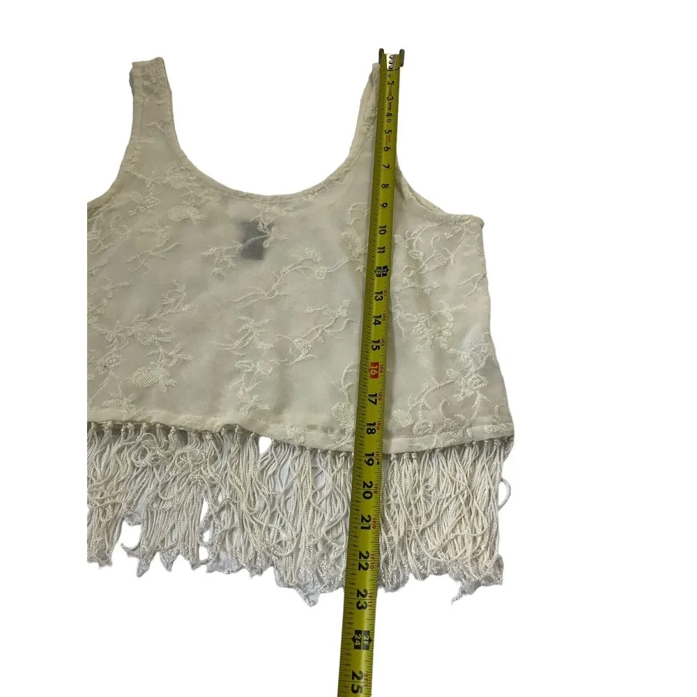 Forever 21 Women Sz Small Fringe Cream Sheer Top Summer Embroidered 18-696 - Image 4