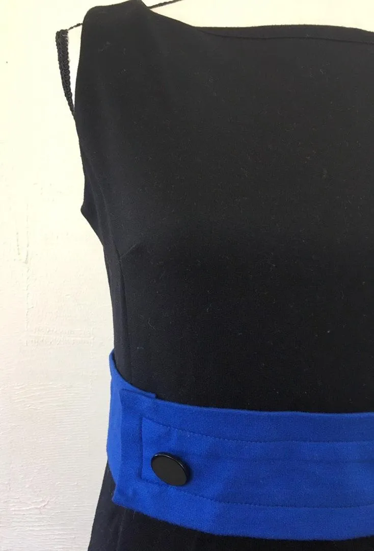 Retro 60s Style Level Eight 8 Sleeveless Black Blue Button Dress - Image 5