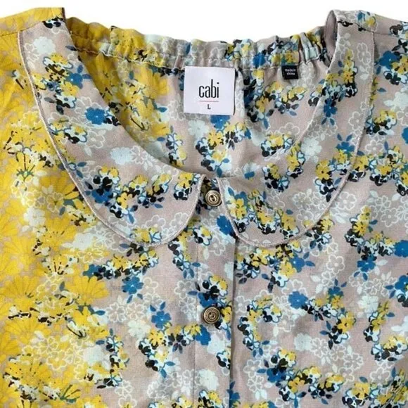 CAbi Offsides 50/50 Floral Mixed Print Sleeveless Blouse Button Up #5221 L - Image 4