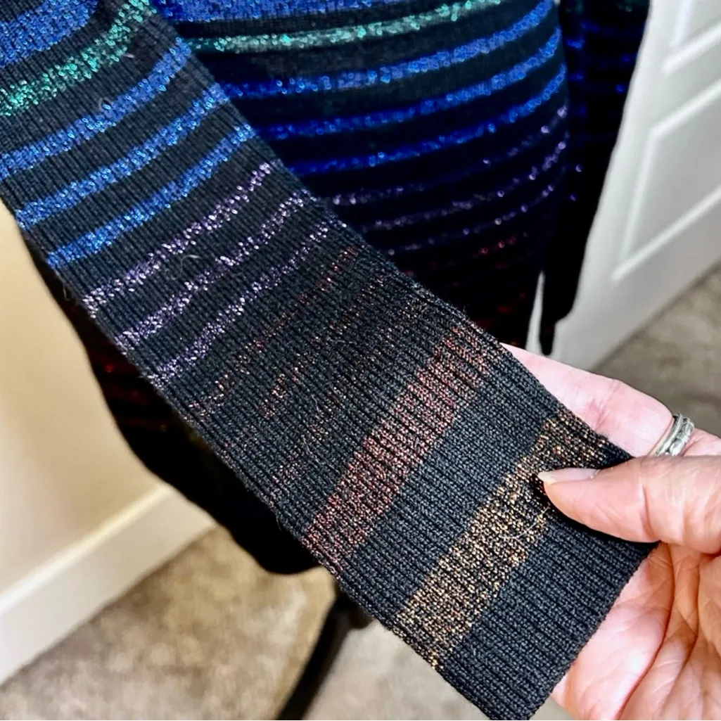 Trina Turk Wool Blend Metallic Stripe Bodycon Sweater Dress Size Small💛 - Image 4