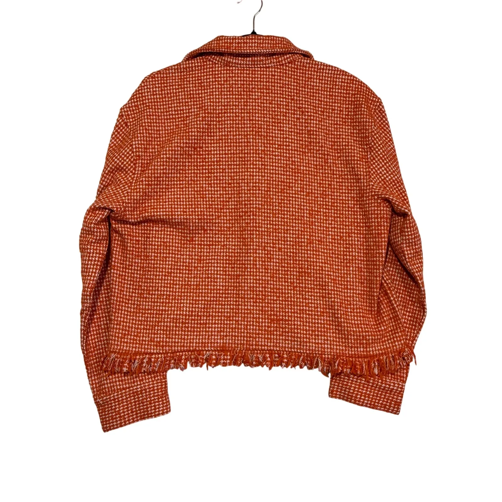 Ellison  Orange Houndstooth Tweed Fringe Hem Jacket Medium Shacket‎ - Image 5