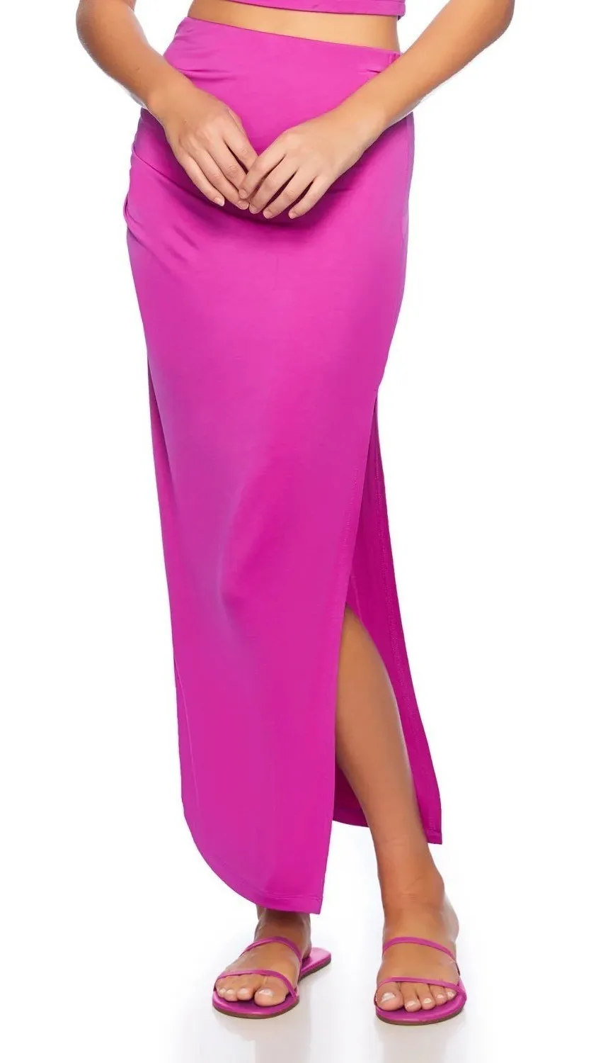 NWT SUSANA MONACO Viscose Side Gathered Slit Skirt in Supernova Sz Medium $218 - Image 1