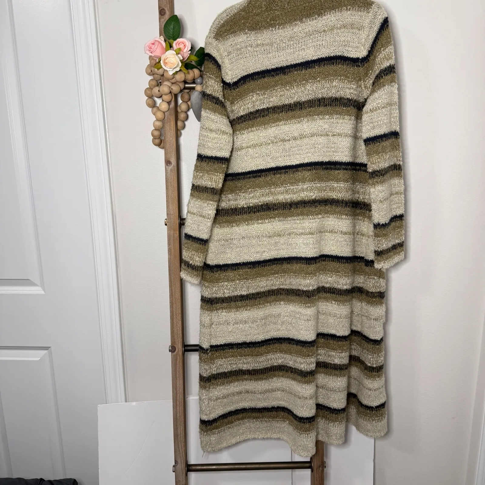 Wishlist Striped Longline Open Front Cardigan Sweater Size Medium Large - Image 6
