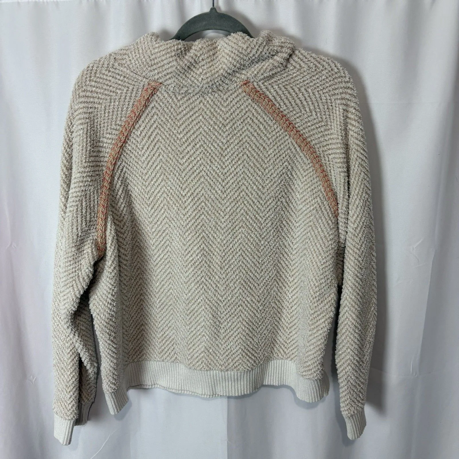 ANTHROPOLOGIE Saturday Sunday XL Cowl Neck Sweater Textured Chevron Cream Pink - Image 9