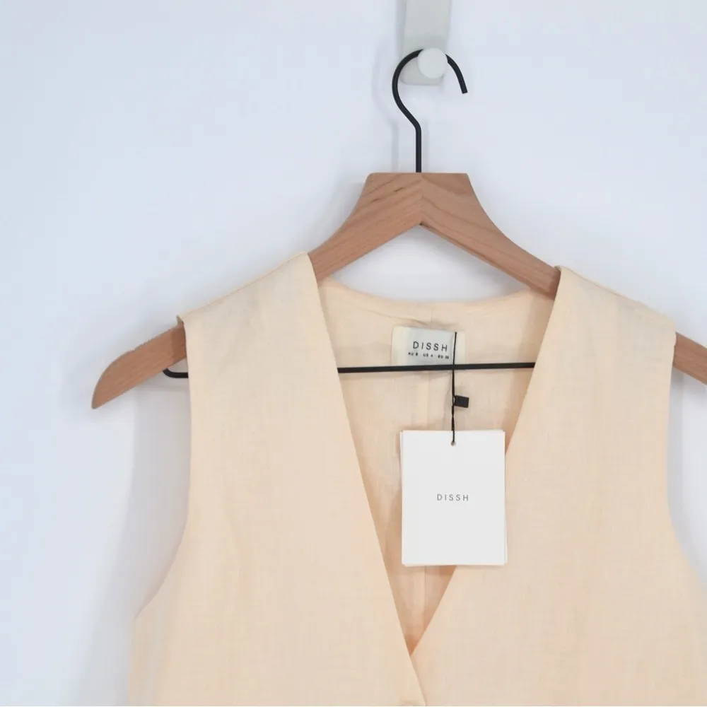 NEW Dissh Banks Butter Linen Vest Lightweight V-Neck Button Front Cream Size 4 - Image 5