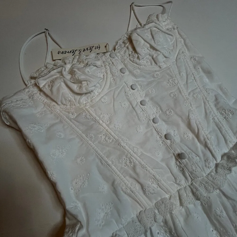 For Love & Lemons Marlowe Eyelet Corset Bustier Mini Dress White SZ M Revolve - Image 6