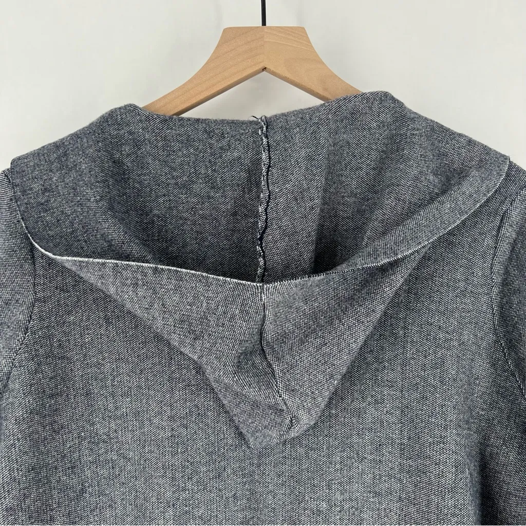 Blue Soft Knit Raw Edge Open Front‎ Hooded Longline Sweater Jacket Minimalist - Image 10