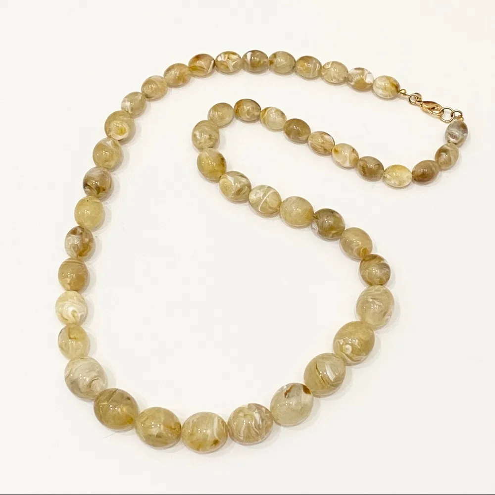 Vintage Monet Swirl Amber Plastic Bead Necklace - Image 3