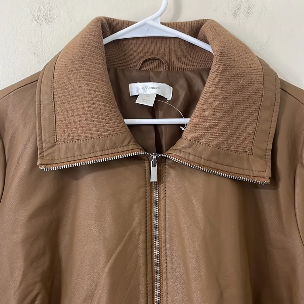NWOT C.J. Banks Brown Faux Leather Bomber Full Zip Jacket Size 1X - Image 6
