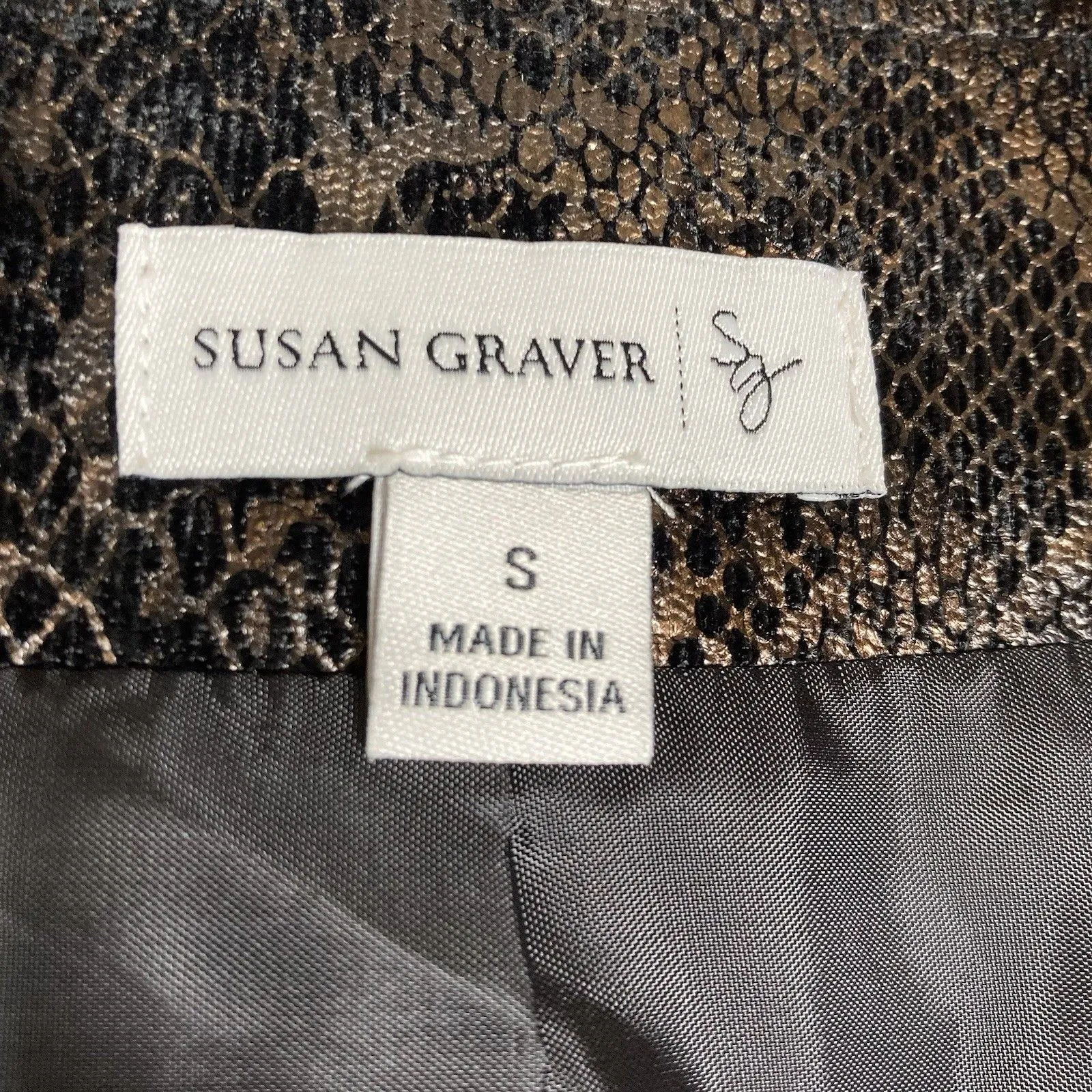 Susan Graver Metallic Snake Print Zip Jacket Size S Glam Rock Edgy Streetwear - Image 6