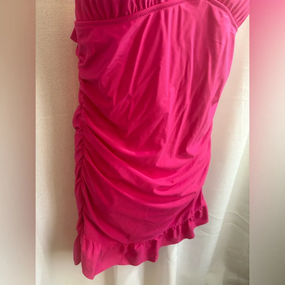 NWT J. CREW Ruched Femme One‎ Piece Swim Dress Pink 16 Plus Size 0373 - Image 3