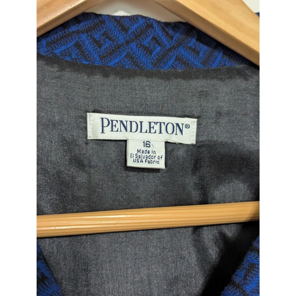 Pendleton Virgin Wool Blazer Jacket Diamond Print Womens 16 Vintage Royal Blue - Image 6