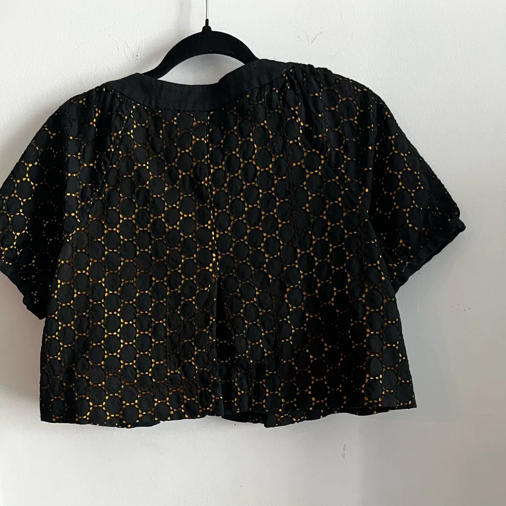 Nicole Miller Black & Gold Cropped Jacket Women’s Size 10 Puff Sleeve - Image 5