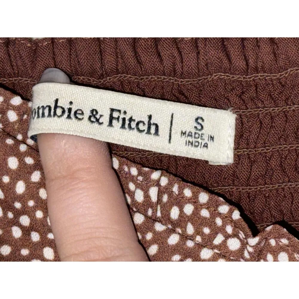 Abercrombie & Fitch Brown White Polka Dot Puff Sleeve Long Sleeve Blouse Size S - Image 4