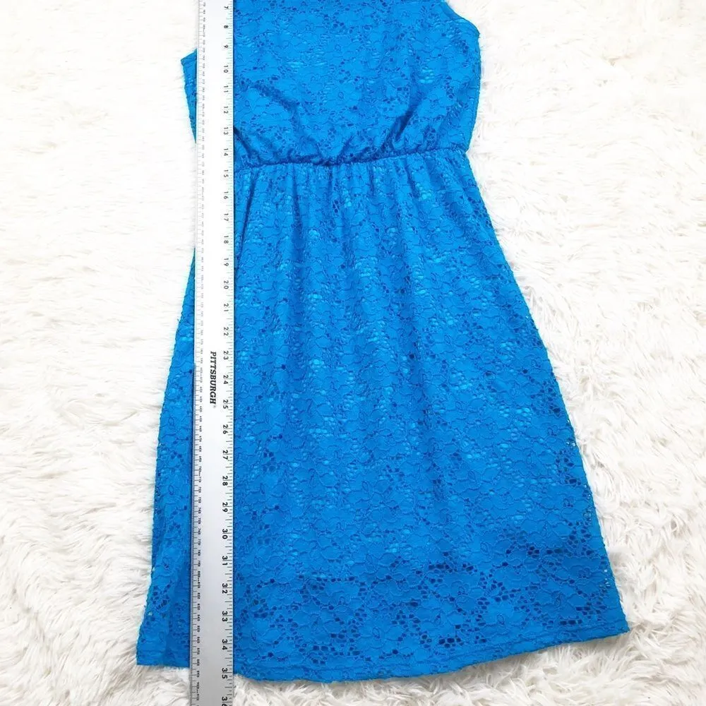 Everly Bright Blue Lace Sleeveless Fit And Flare Dress Size Small - Image 3