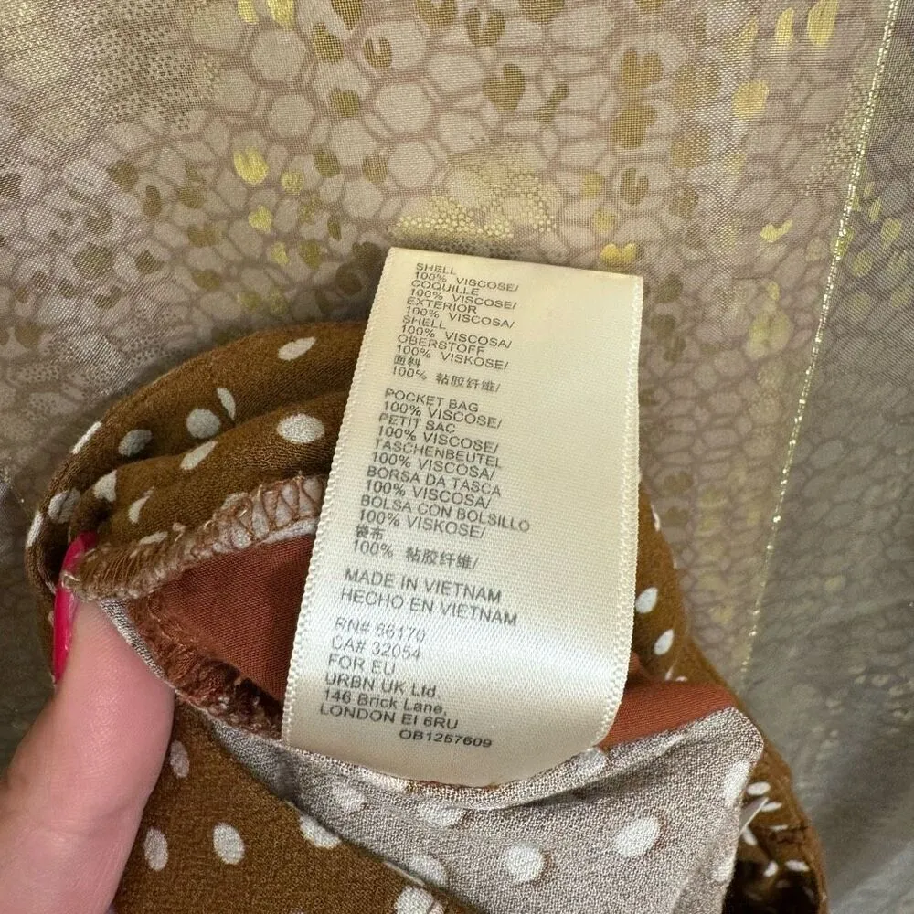 Free People Can't Take My Eyes Off Brown Polka Dot Wide Leg Flare Pants Large - Image 7