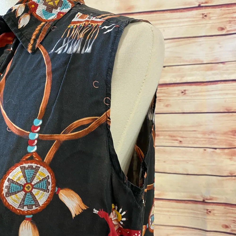 KWBL Black Sleeveless Indian Button Down Top, Western, Size Medium - Image 3