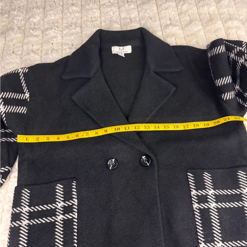 Magaschoni Black and White Plaid Pea Coat Size Large - Image 9