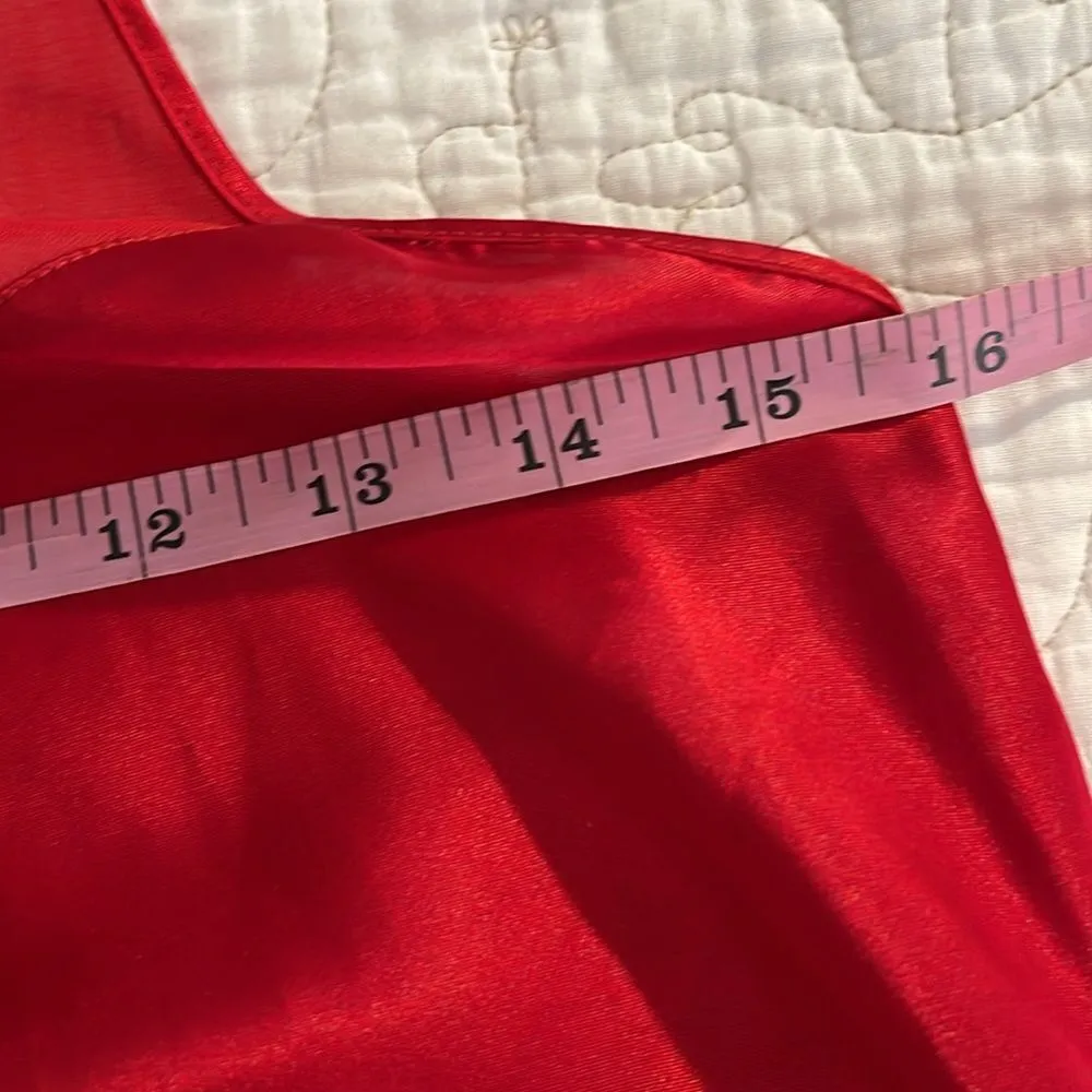 Vintage Val Mode Lingerie Red Slip Short One Size Slit 80s 90s Medium - Image 6