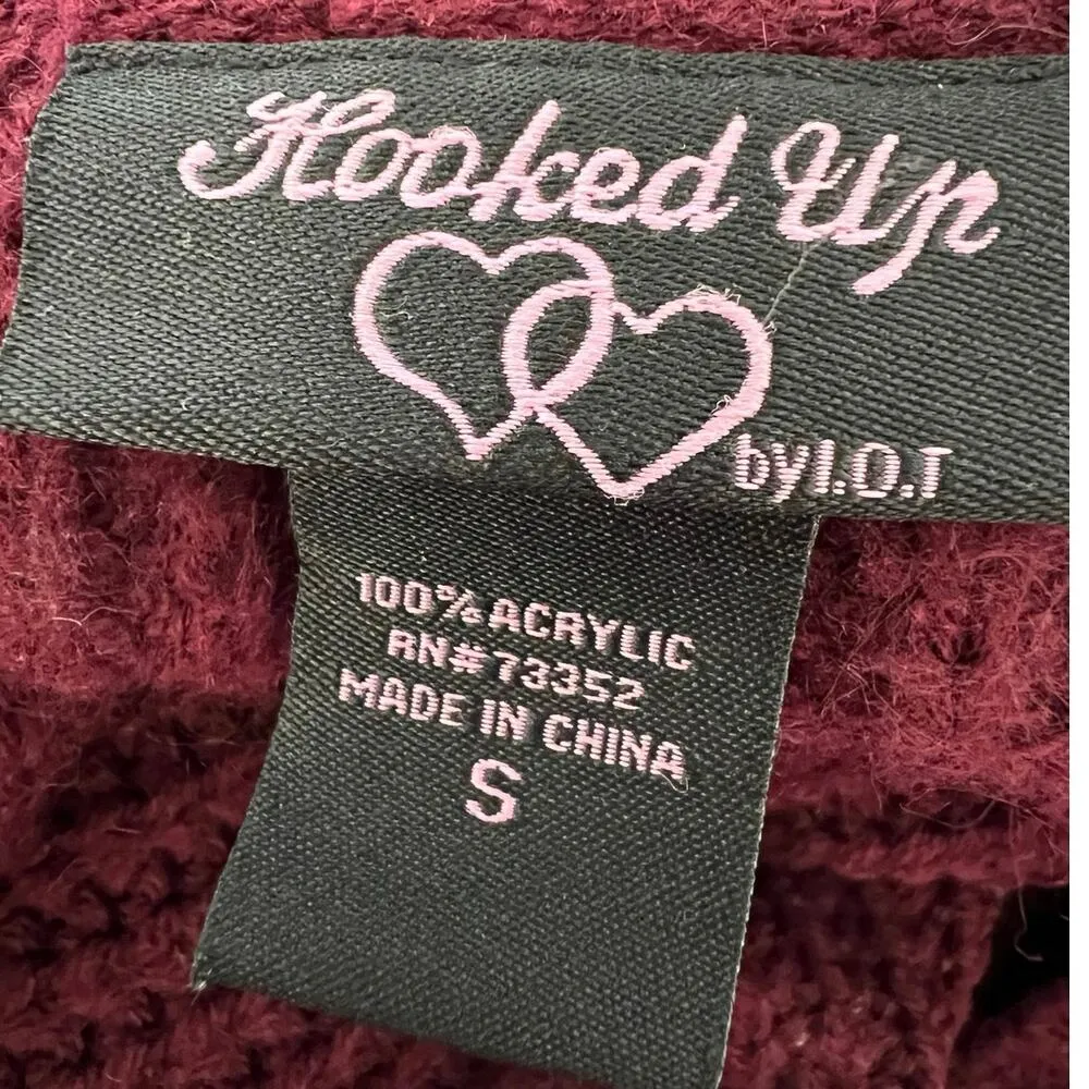 Hooked up burgundy ribbed knit open front cardigan lace up sides casual cozy Red - Image 6