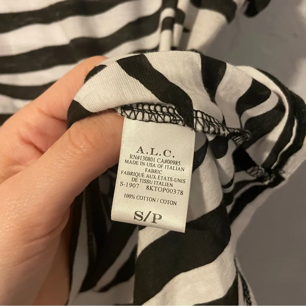 A.L.C. Bambina 100% Cotton Black and White Zebra Print Tee - Image 4