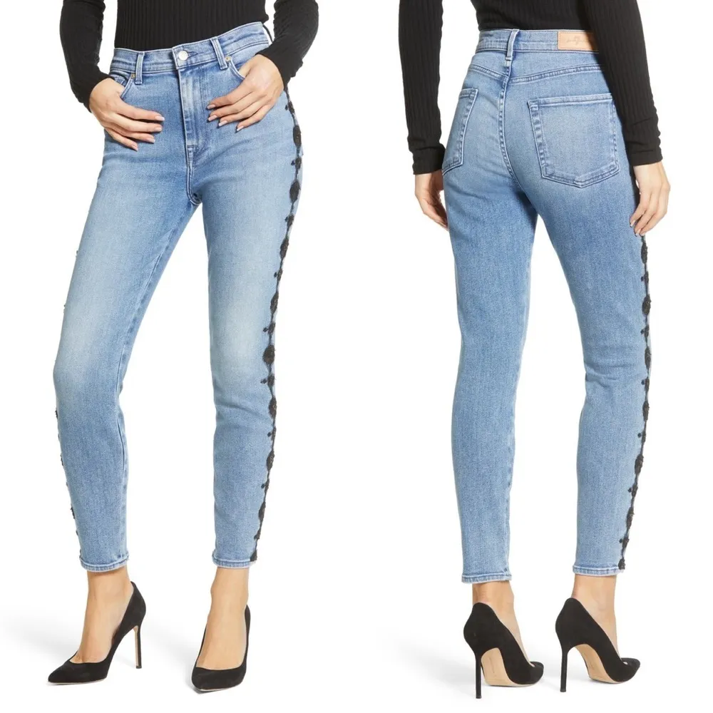 7FAM 7 for all Mankind Luxe Vintage ☻︎ High Sequin Embroidery Skinny Jeans ☻︎ 24 - Image 3