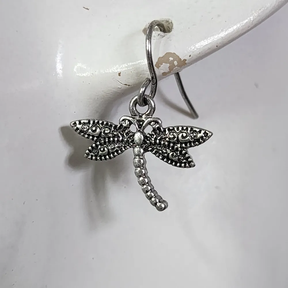 Silver Dragonfly Pendant Black Leather Cord Necklace Earrings Set New Gold - Image 9