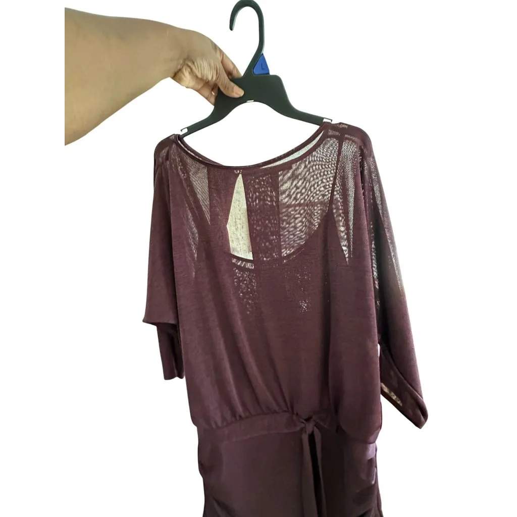 White House Black Market Plum Blouson Dress Women’s M Dolman Sleeves Ruched Skir - Image 3