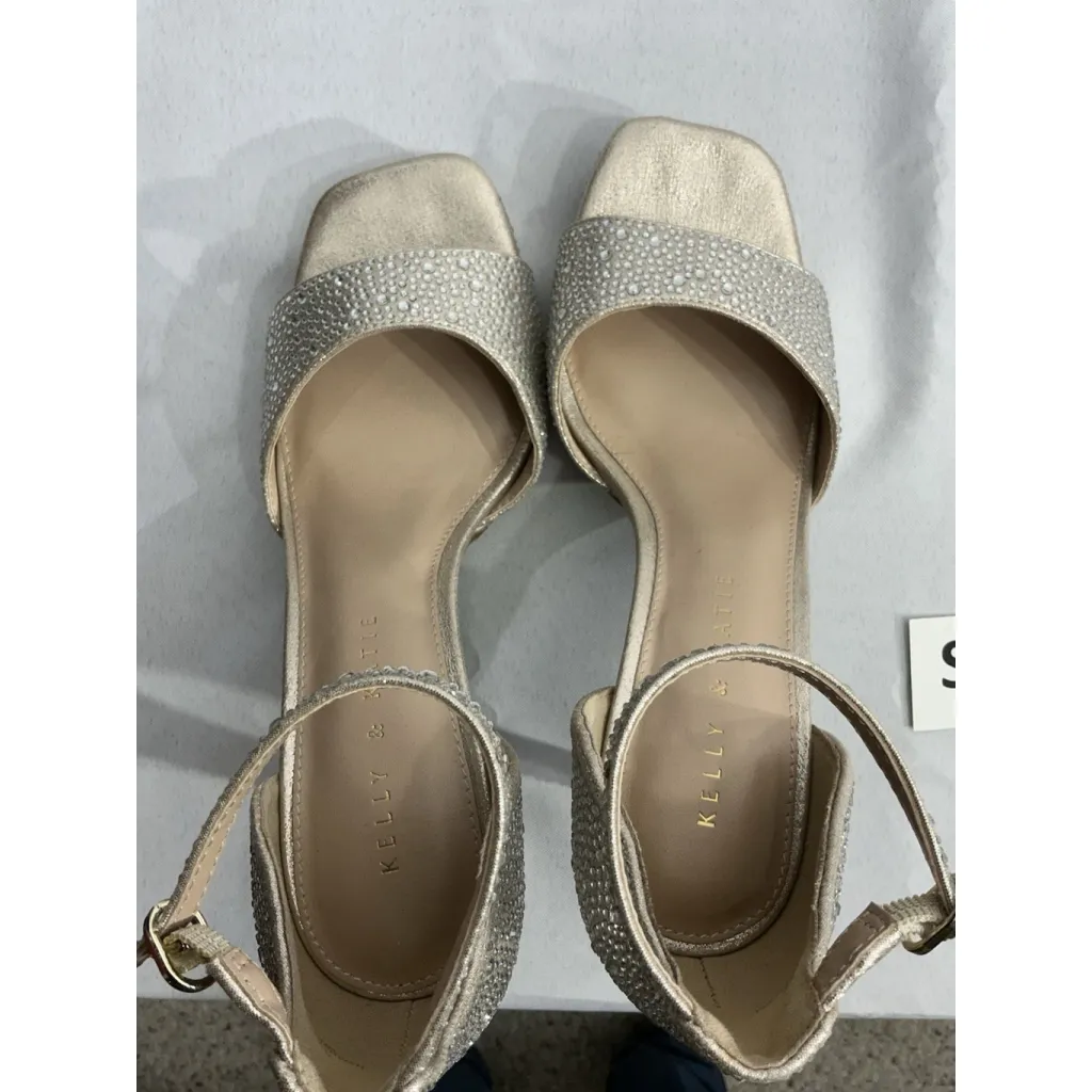 Womans Kelly & Katie Dahlia Sandals 7.5 M Silver Rhinestone Open Toe Stilettos - Image 6