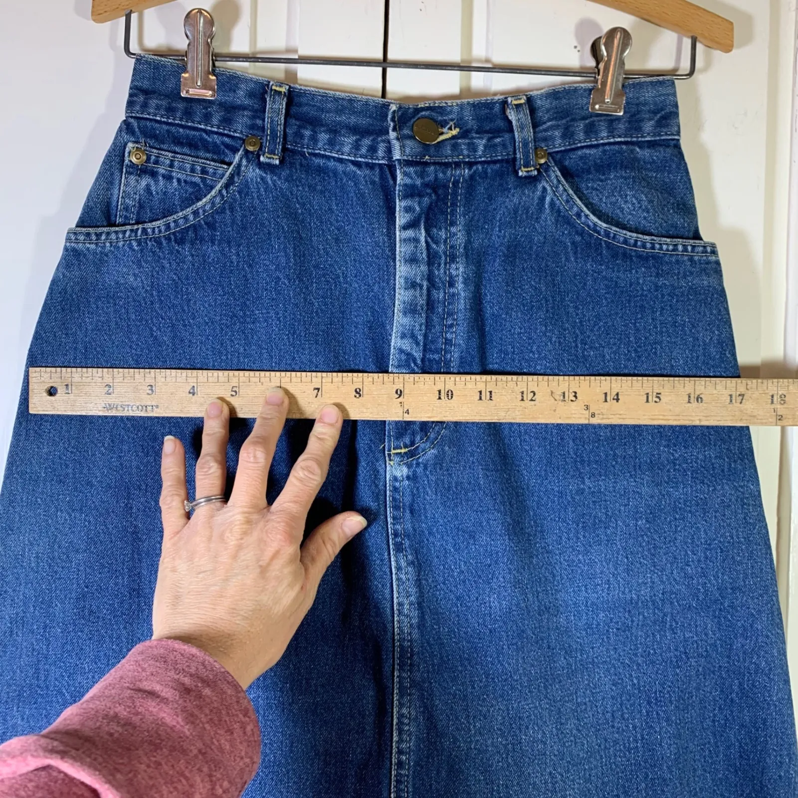 VTG LLBean Women Denim Midi Skirt A Line Size 10 Classic Casual Retro Classic Blue - Image 9