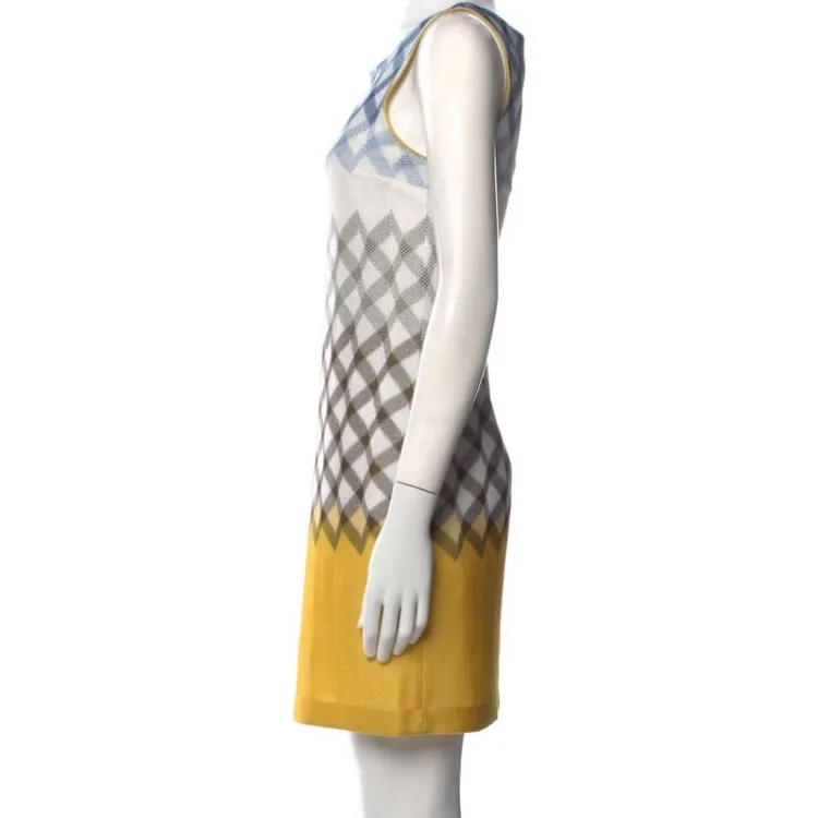 Missoni Silk Blend Argyle Print Sleeveless Dress US 2 XS IT 38 Blue White Yellow - Image 2