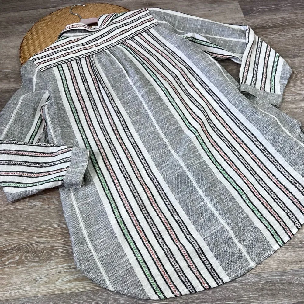 Soft surroundings striped embroidered gauze cotton tunic blouse w/ pockets - Image 4