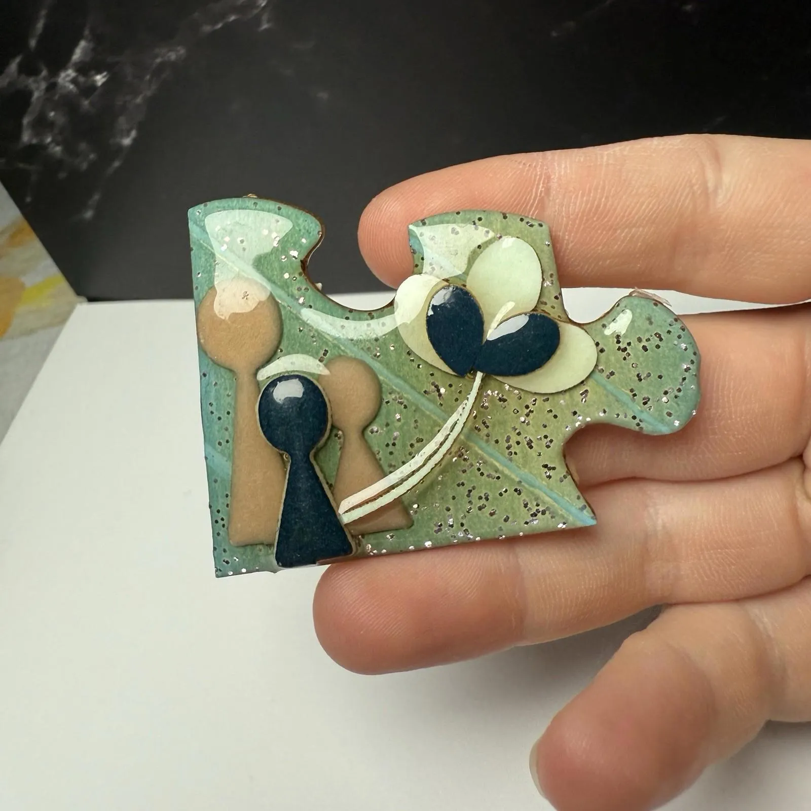 Puzzle Piece Signed People Pins By Lucinda Brooch Pin Handcrafted Hand Made - Image 3