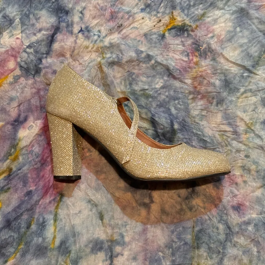 Maiernisi Jessi Sparkly Gold Block Heels Size 10 - Image 2