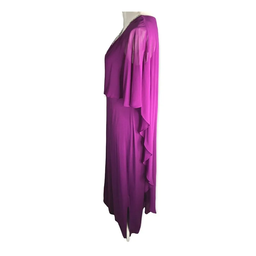 Glamour Nights Purple Sheer Overlay Cape Jewel Neck Formal Dress Size 6 - Image 3