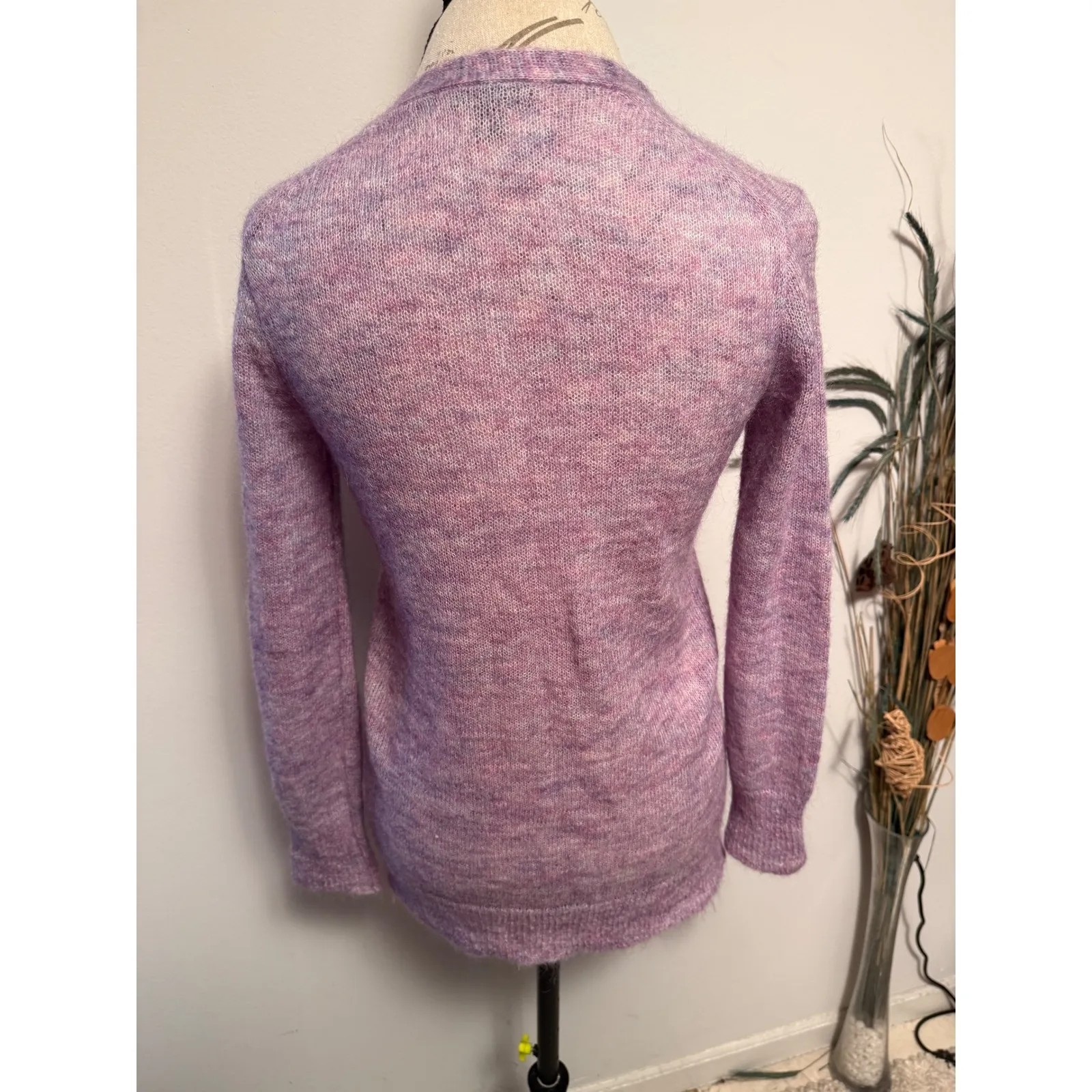 J. Crew Fuzzy kid Mohair Blend Cardigan Lavender Pink Multi Color XXS - Image 4