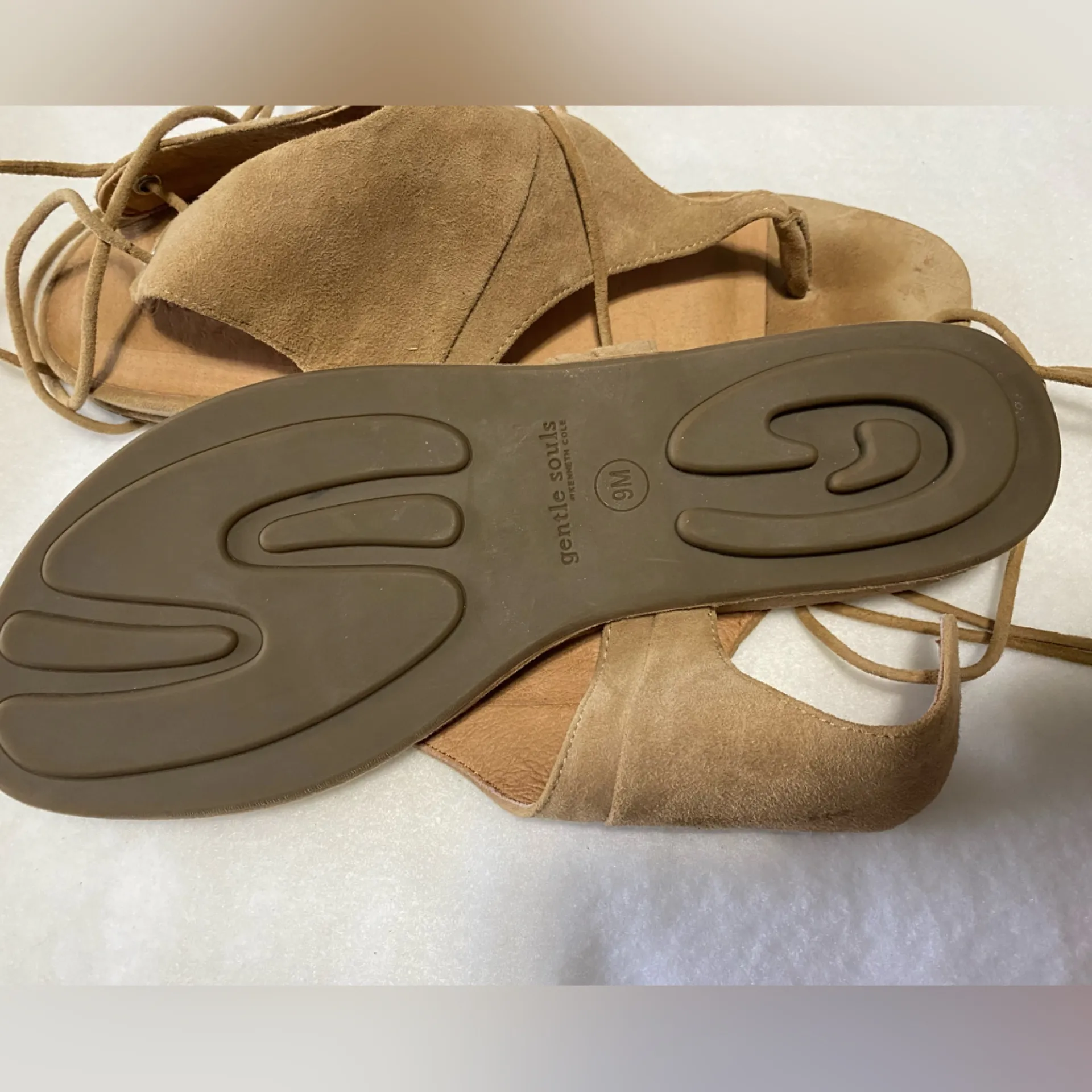 Gentle Souls Kenneth Cole Mira Flats Sandals mushroom Suede Leather Ankle Wrap - Image 8