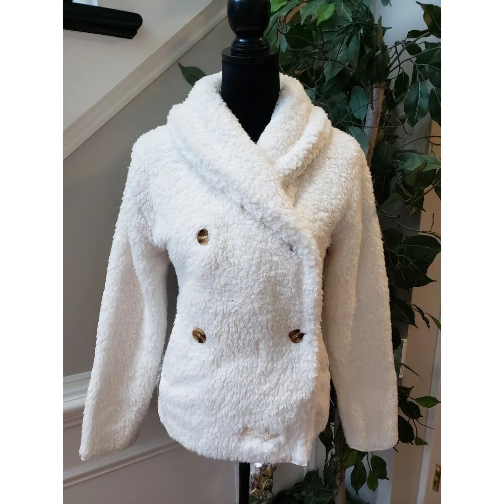 Boxercraft Audrey Coat Womens XS White Sherpa Fleece Shawl Neck Double Breasted - Image 10