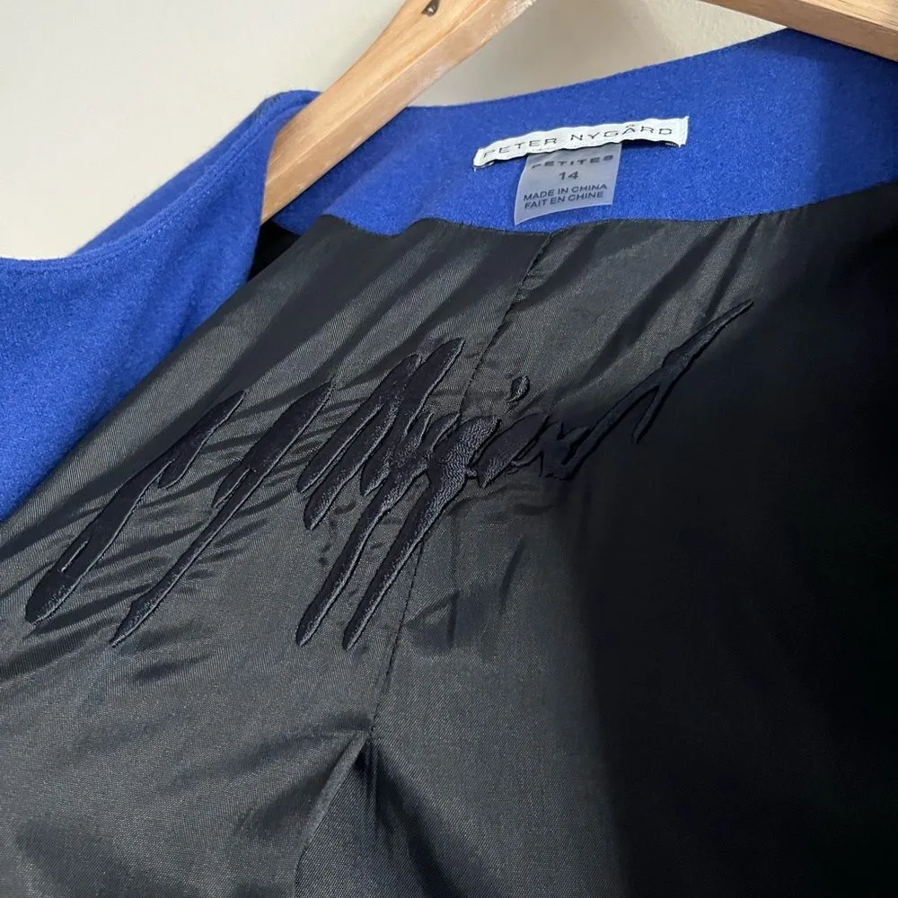 Peter Nygard Vtg Blue Wool Embroidered Coat 14P Longline Button Front Boho Chic - Image 9