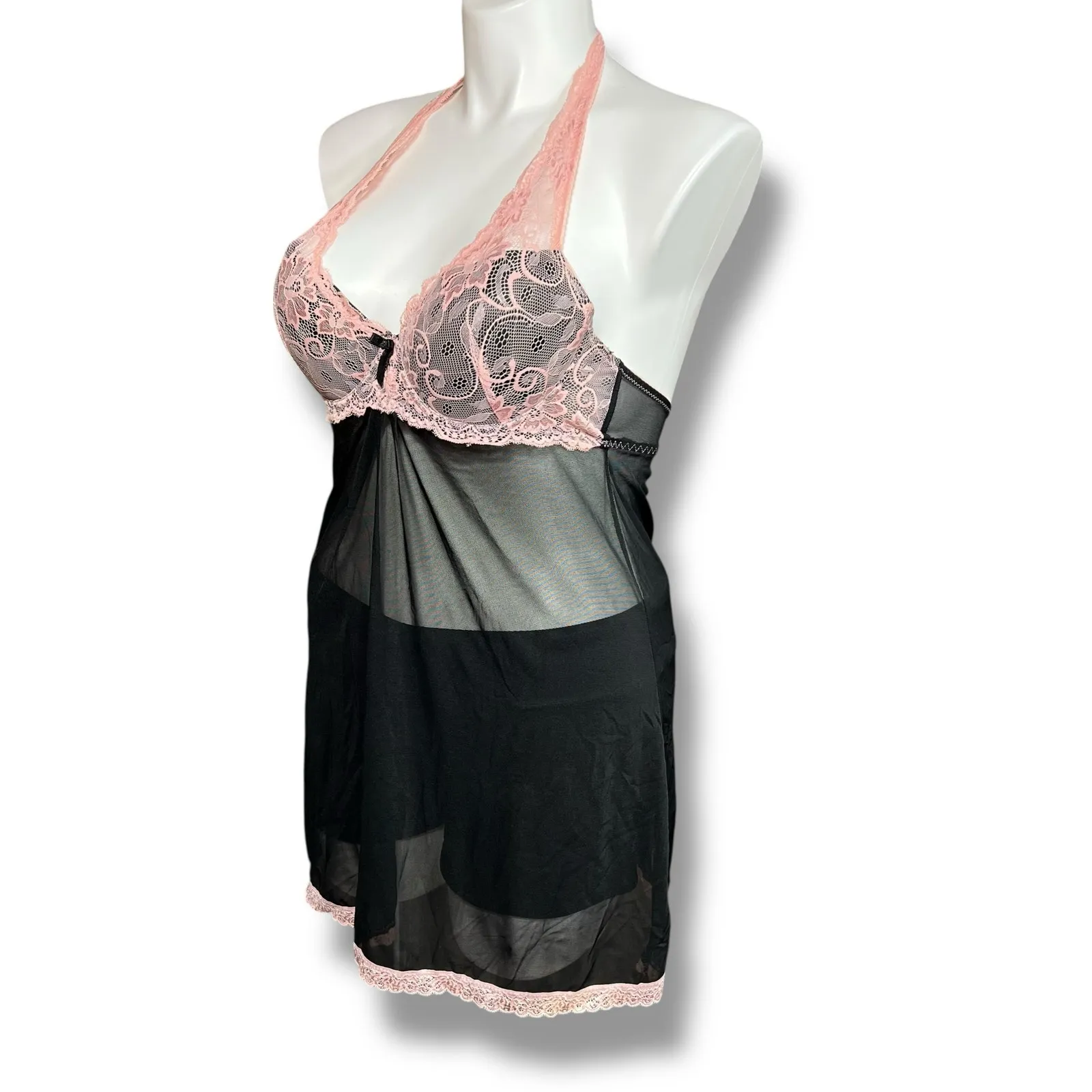 Marilyn Monroe Womens Negligee Lingerie Nightie Chemise Underwire Black Pink XL - Image 7