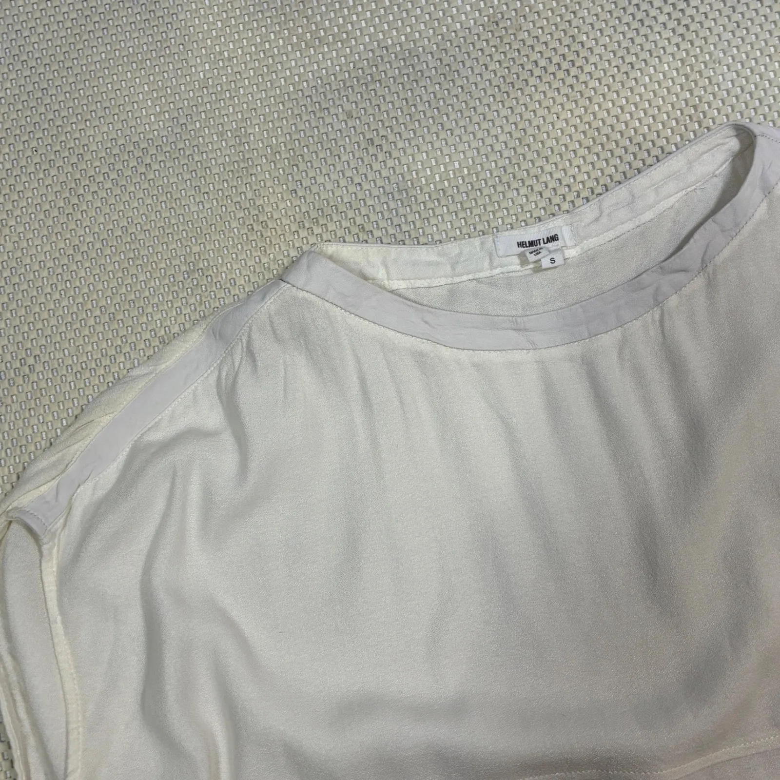 Helmut Lang Women's White Tunic Top Textured Fabric Leather Detail Size S - Image 4