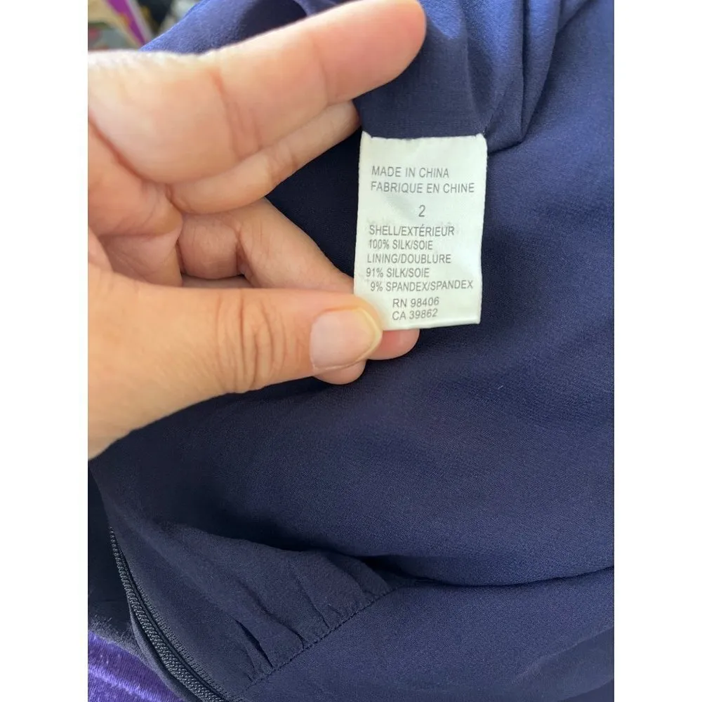 Theory Taliana Georgette silk navy one shoulder Grecian crepe cocktail dress 2 - Image 5