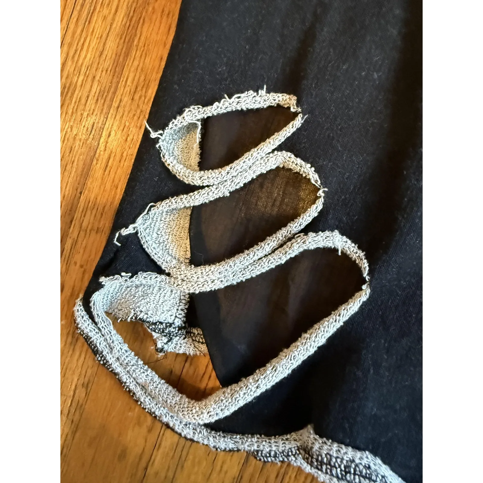 Anama Sheer Mesh Knit Shirt Womens Black Raw Edge Cutout 3/4 Sleeve AW13-134 - Image 3