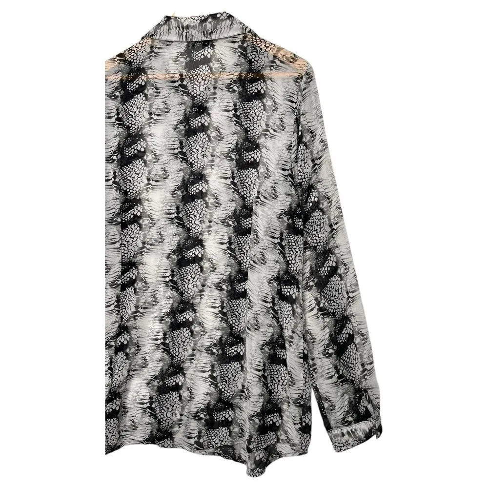 Cabi Top Womens Large Black Gray Snake Print Reptile Sheer Long Sleeve Button Up - Image 10