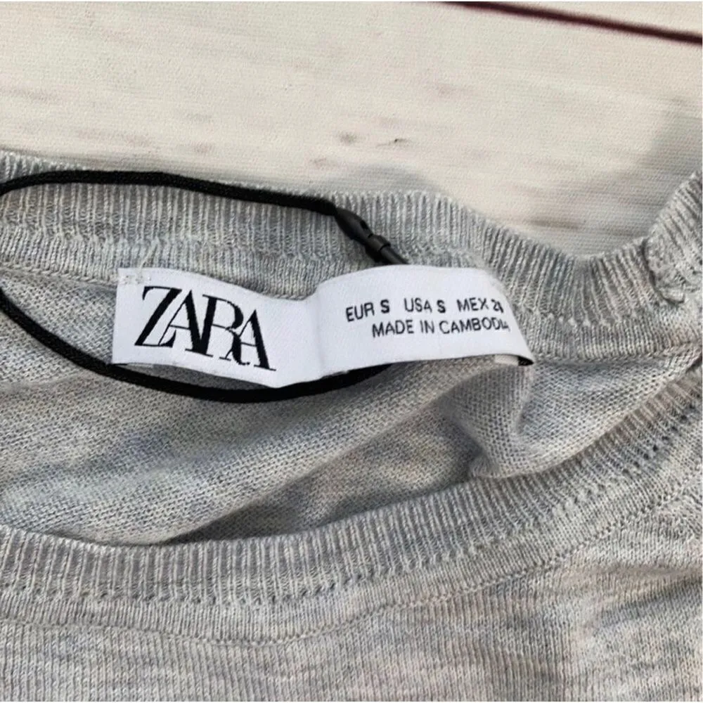 Zara Lightweight Heathered Grey Knit Sweater Size Small - Image 4