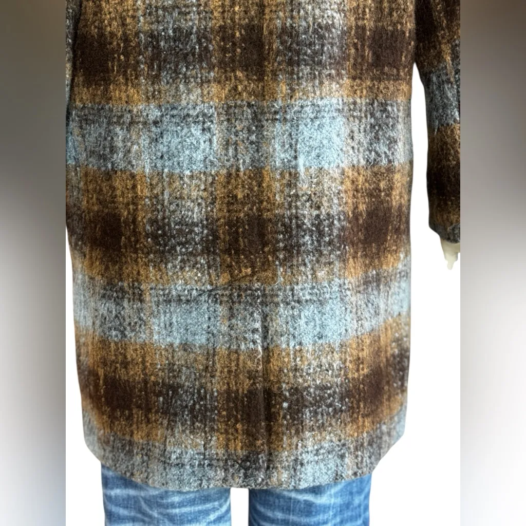 Rachel Zoe Blue and Brown Checkered Pea Coat Size Small - Image 8